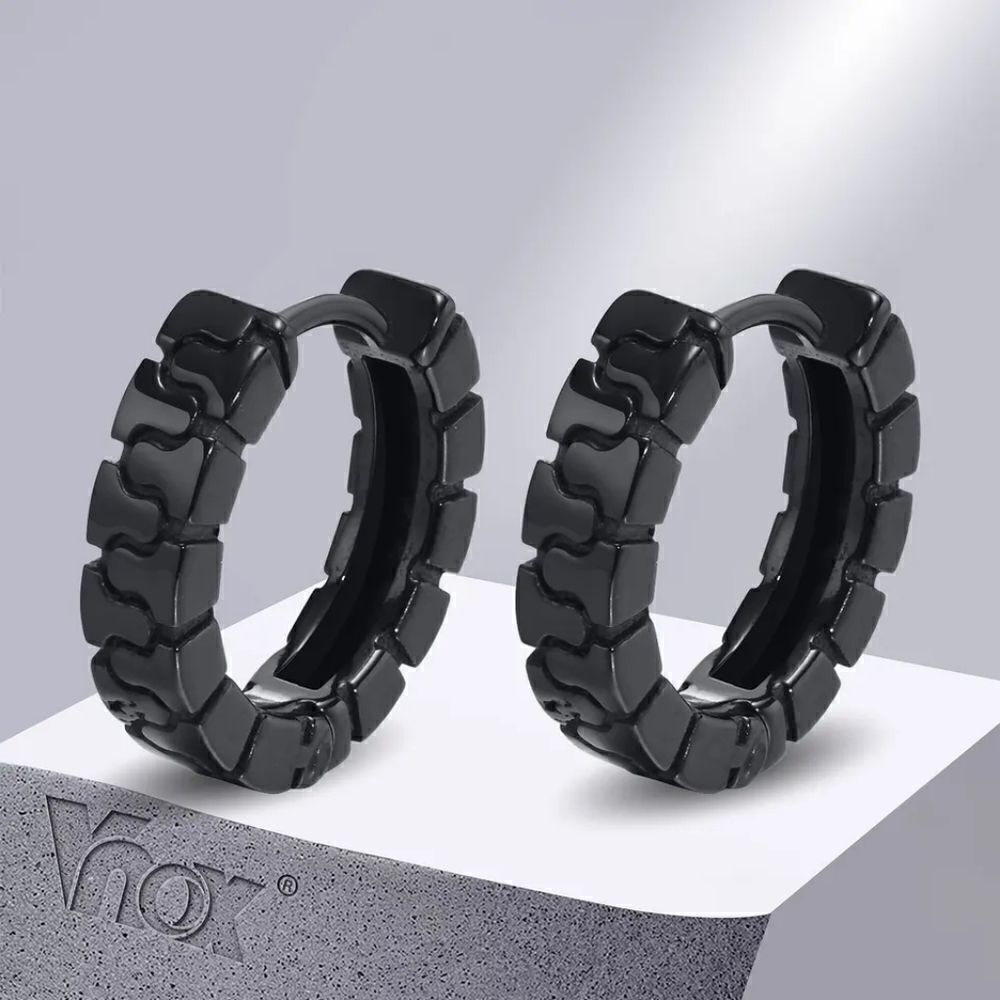 Black Hoop Structure Earrings